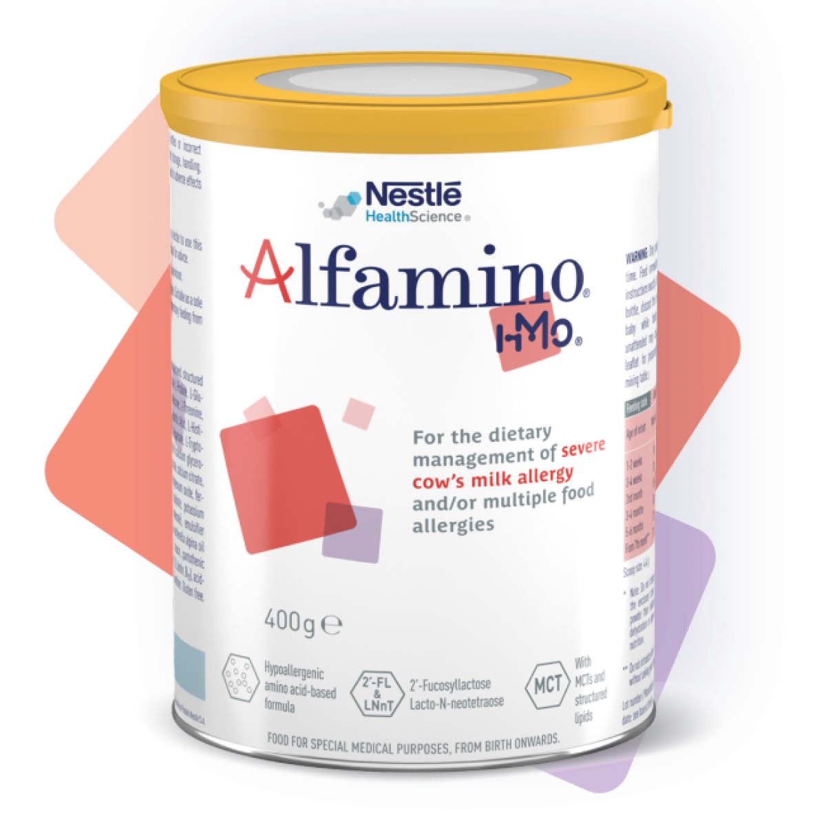A can of Alfamino whey-based formula for infants with food allergies developed by Nestlé Health Science.